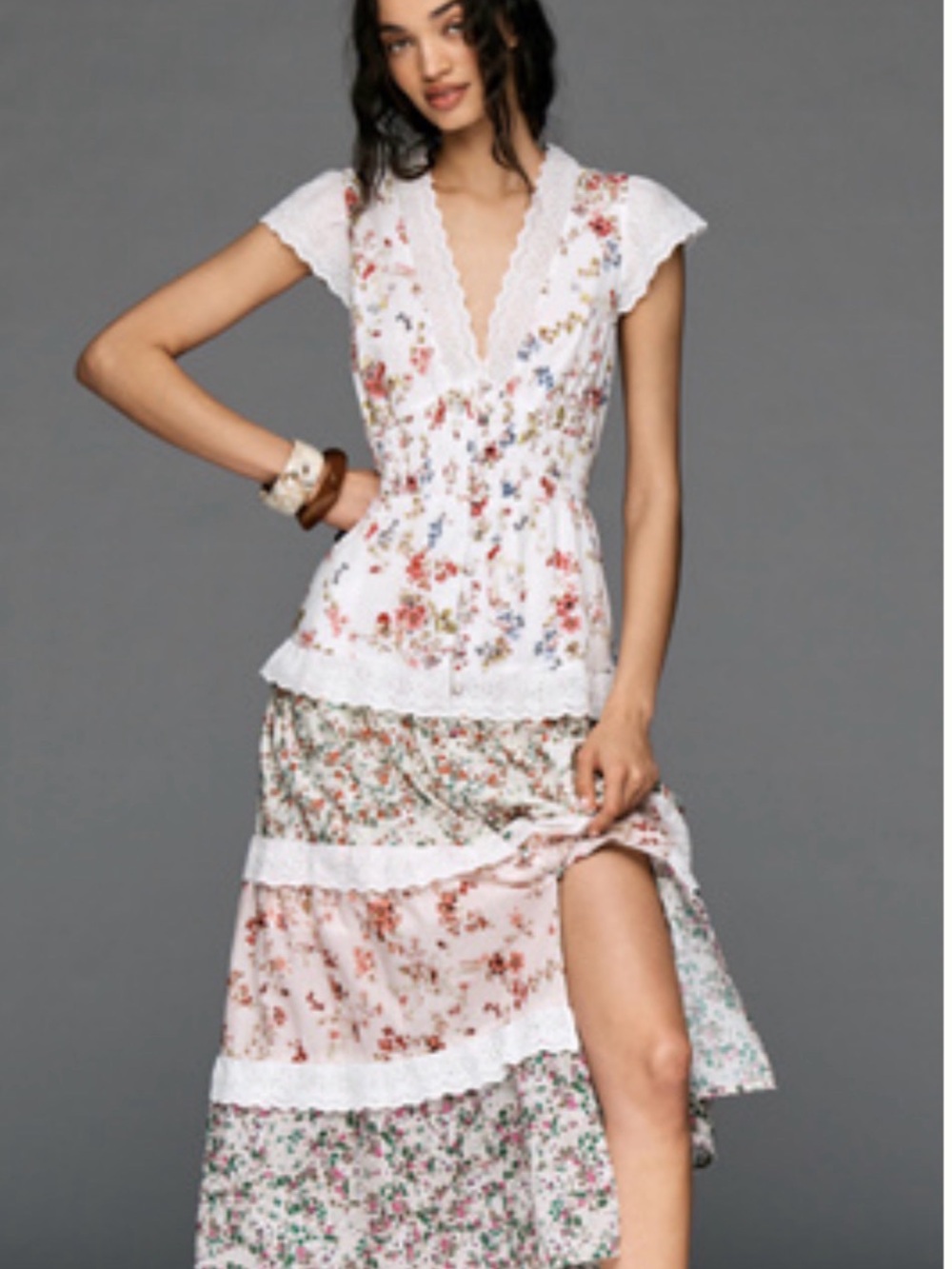 Anthropologie Peregrine  Floral Lace-Trim Maxi Dress NWT